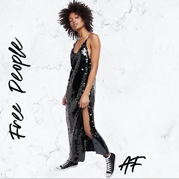 FREE PEOPLE SEQUINED DRESS BLACK NEW - Picture 3 of 11